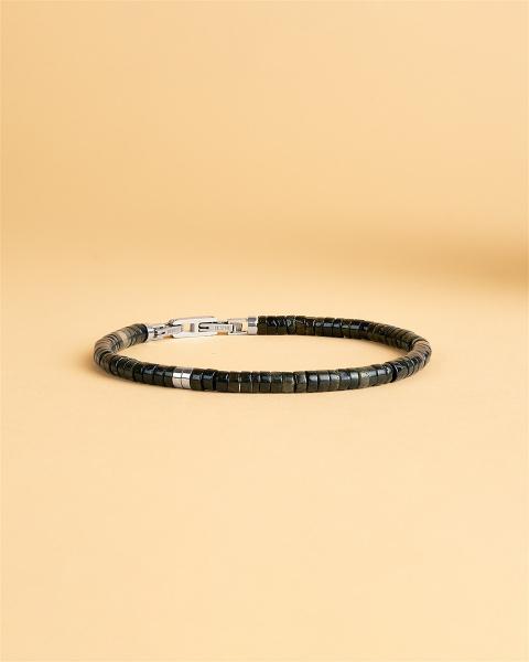 2mm Armband mit grünen Obsidian Steinen und Titanium Element - Sphera Green